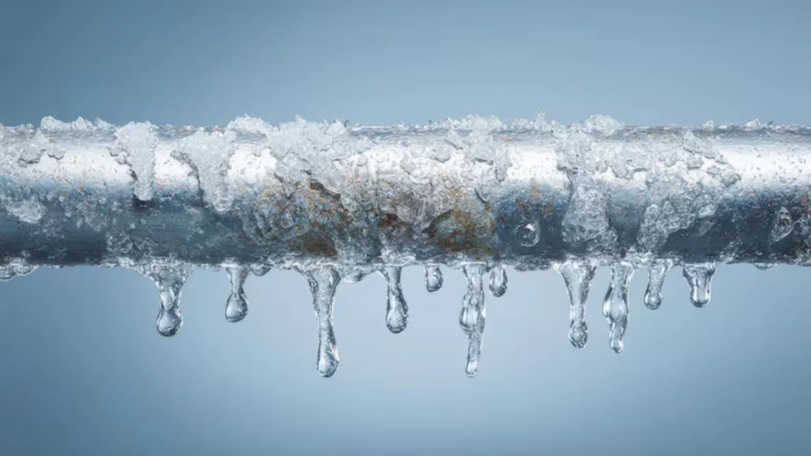 Frozen exterior pipe with ice