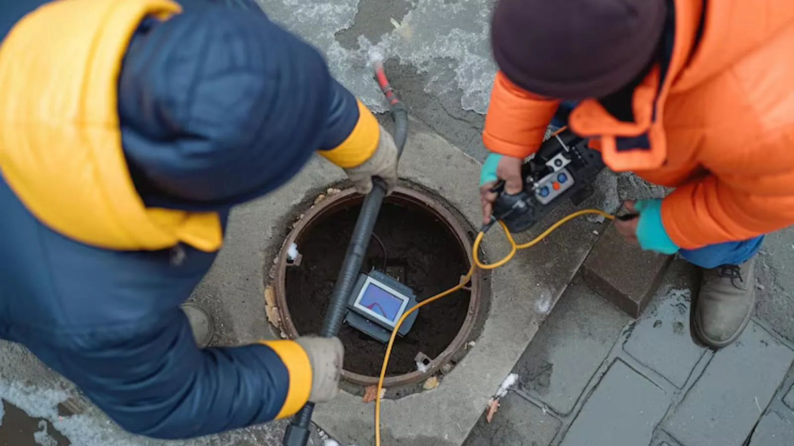 Sewer line camera inspection at a manhole